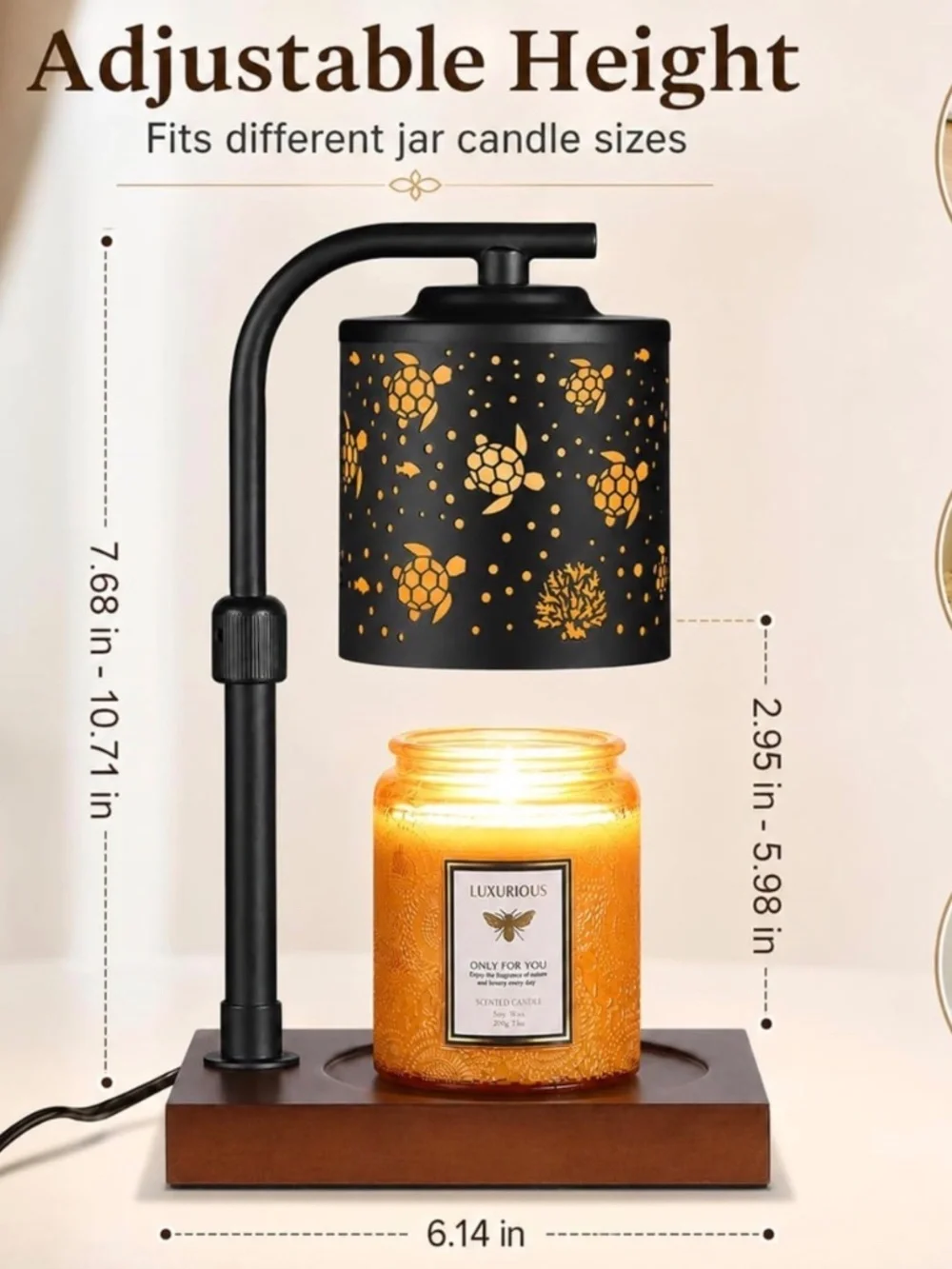 Candle Warmer Lamp Adjustable Height Dimmable for Jar Candles Sea Turtle